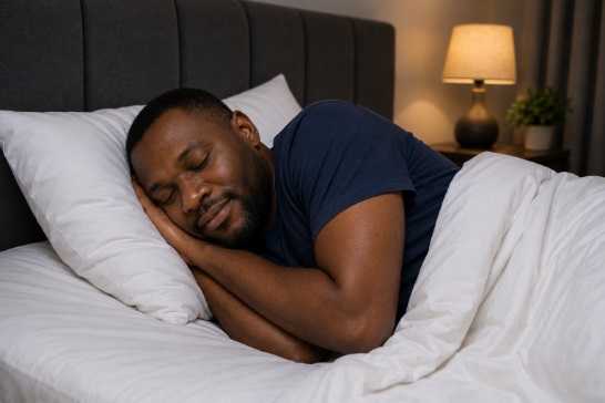 An African man sleeping in bed